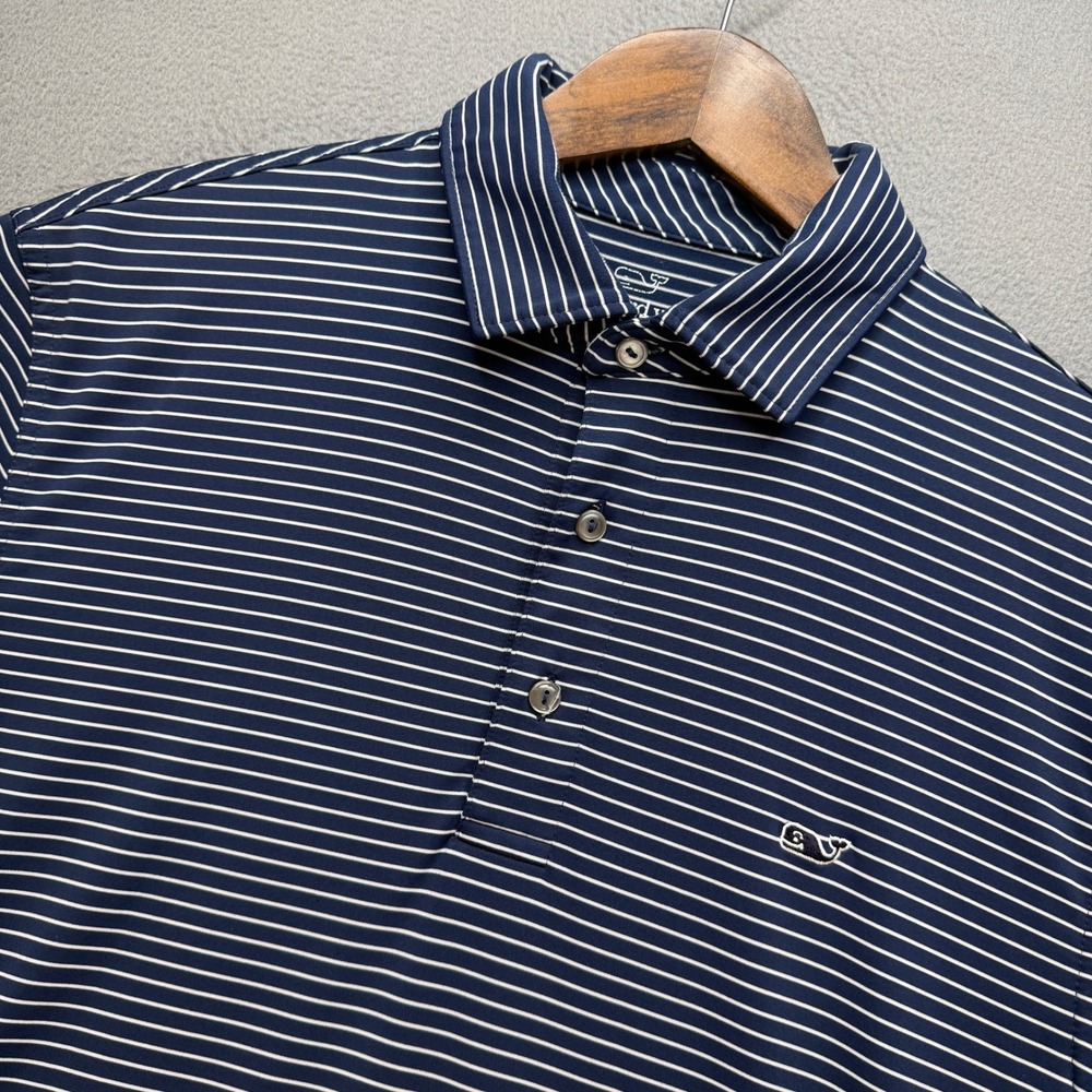 Vineyard Vines Performance Polo Shirt Mens Medium Navy/White Striped Golf Top